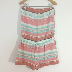 Old Navy Striped Strapless Linen Blend Romper Size Small S Tie Waist Summer